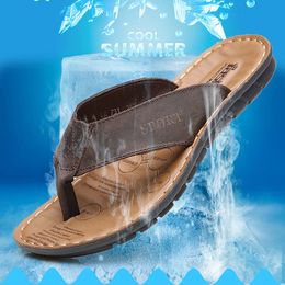 Hot Sale- Men flip flops massage genuine leather men slippers summer cool cow leather slippers for male outdoor baboosh zy296