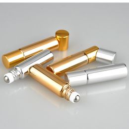 5ml UV Roll On Bottle Gold and Silver Essential Oil Steel Metal Roller ball fragrance Perfume 000