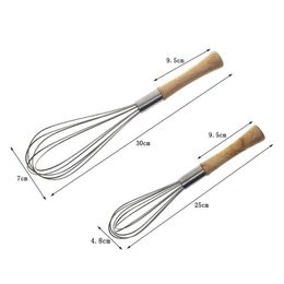 10/12inch Stainless Steel Eggs Beater Hand Mixer Butter Blender Whisk Wooden Handle Kitchen Gadget wholesale LX2826