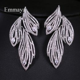 Emmaya Elegant Leaf Shaped Cubic Zirconia Crystal Bridal Long Earrings Luxury Wedding Jewelry for Brides Party Gift CX200606