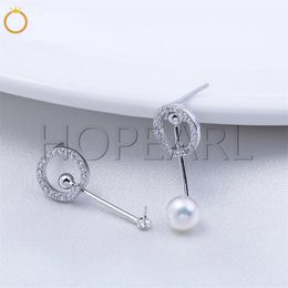 Circle Round Cubic Zirconia 925 Sterling Silver Pearls Semi Mount Dangle Pearl Earring Findings 5 Pairs
