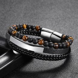 New 6mm tiger eye stone Handmade Beaded Bracelet leather bracelet natural stone bracelet factory direct sale