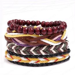 Man's cowhide Leather Bracelet DIY hand woven Beading Multilayer Braid Wax rope Combination suit Bracelet size can be adjusted 4styles/1set