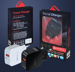 Top Qualtiy QC 3.0 fast Wall Charger US EU Adaptive Charging Home Travel Charge Plug cable usb cable For Samsung HTC LG