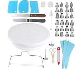 Cake Decorating Kits Supplies 52-in-1 Baking Accessories with Cake Turntable Stand, Numbered Cake Tips, Icing Smoother Spatula, Piping Pastr