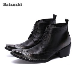 Batzuzhi 6.5cm High Increased Men Boots Lace-up Formal Leather Ankle Boots Men Pointed Metal Tip Party and Wedding Botas Hombre!