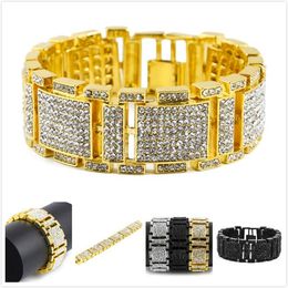 New Fashion Stainless Steel Bling Full Diamond Gold Silver Black Hip Hop Mens Watch Band Chain Bracelet Rapper Wristband Jewellery for Boys