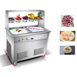 Stainless Steel Fried Ice Cream Machine Freezer ice pan machine with defrost for Yummy Ice Cream Rolls Making 1800W