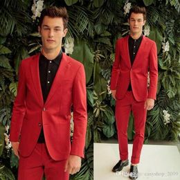 Men's Suits & Blazers Custom Made Red Groom Tuxedos Slim Fit Blazer Men Suits Two Buttons Men Tuxedos 2 sets (coat + pants) made to order