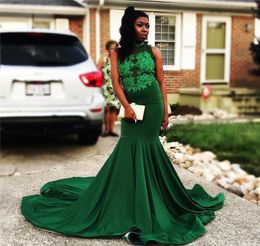 South African Black Girls Prom Dress 2019 Dark Green Mermaid Appliques Holidays Graduation Wear Evening Party Gown Custom Made Plus Size