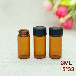 DHL Free 3ml Amber Glass Sample Bottle Small Vials With Orifice Reducer Black Cap for Aromatherapy Essential Oil