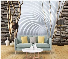 Creative art tree branch stone wall space TV background wall modern living room wallpapers