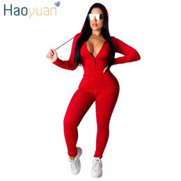 HAOYUAN Two Piece Set Tracksuit Women Festival Clothing Fall Winter Top+Pant Sweat Suits Neon 2 Piece Outfits Matching Sets