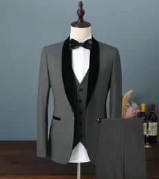 New Popular One Button Dark Grey Groom Tuxedos Shawl Lapel Men Wedding Party Groomsmen 3 pieces Suits (Jacket+Pants+Vest+Tie) K100