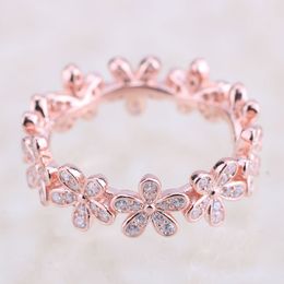 Wholesale-Rose gold daisy flower rings original silver fits for pandora style jewelry 180934CZ H8ale H8