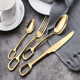 free shipping 10set Creative Nordic 304 stainless steel tableware set hanging hole series knife fork spoon practical Western tableware set o