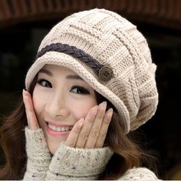 New Woollen Beanie Skullies Cap Hats for Women Winter Warm Skullies Bonnet Gorros Knitted Solid Colours