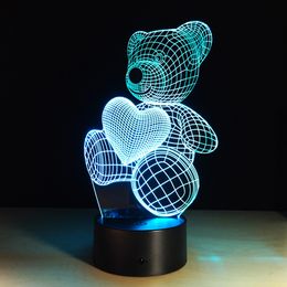 Natal bonito pequeno urso 3d luz noite indução levou luzes criativa inteligente casa usb mesa touch lâmpadas