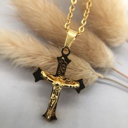 Charm Jesus Cross Pendant Chokers Necklaces Fashion Hip Hop Jewelry Gold Plated Design Long Chain Punk Rock Filling Pieces Mens