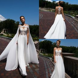 bohemian beach wedding dresses with cape lace appliqued a line chiffon boho bridal gowns robe de marie