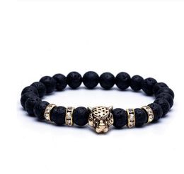 8mm Natural Stone Lava Stone Bead Strand Bracelet For Men Male's Leopard Pendant Panther Head Charms Bracelet Jewellery On Hand GB855