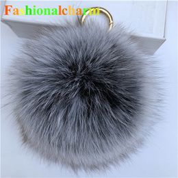 15cm/6" -Black Frost Large Real Fox Fur Ball Pompom Handbag Keychain Pendant Keyring Gift