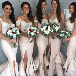 Ivory Sequins Split Mermaid Bridesmaid Dresses Sexy Cascading Ruffles Bottom Wedding Guest Dresses Wedding Party Formal Evening Dress