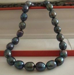 STUNNING 12-13MM TAHITIAN BLACK GREEN PEARL NECKLACE 18INCH 14K GOLD CLASP
