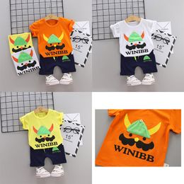 2019 trend style summer cotton round collar Uncle beard pattern with short sleeve and shorts two pieces for boys and girls