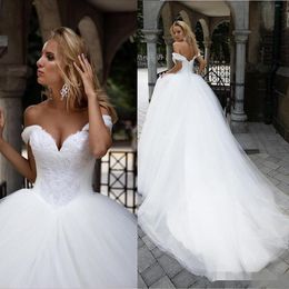 Elegant Off the Shoulder Wedding Dresses Tulle Sweep Train Lace Applique Custom Made Plus Size Wedding Bridal Gowns Vestido de novia