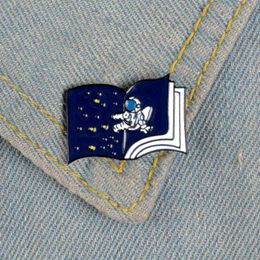space enamel pin UK - Space astronaut enamel pins brooches women Exploring spaces book badge Learning the universe Lapel pin Clothes bag jewelry gift for friend