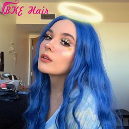 Blue Colour 13*4 Lace Front Wigs with Pre Plucked Hairline Brazilian Hair loose Wave Lace Front synthetic Wig with Baby Hair