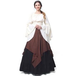 2018 Mediaeval Oil cloth Long Maxi Woman's Retro Dress Renaissance Dresses Europe Gothic Ruffle Skirt Victorian