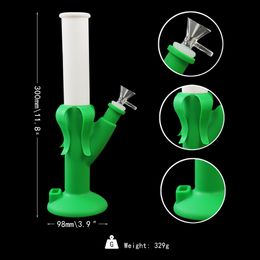 flexible hot water pipe tobacco smoking pipe glass bong Shisha Hookah Silicone Smoking Water Pipes with glass bowl water pipe wax 2 Colours