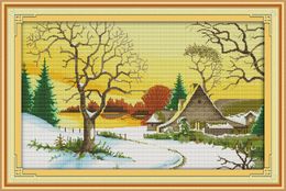 First snow home decor paintings ,Handmade Cross Stitch Embroidery Needlework sets counted print on canvas DMC 14CT /11CT