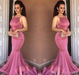 2019 Cheap Simple Long Mermaid Prom Dress Sweep Train Backless Formal Holidays Wear Graduation Evening Party Gown Custom Made Plus Size