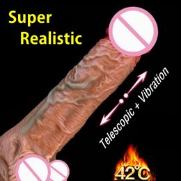 New Skin Feeling Realistic Penis Telescopic Heating Huge Big Dildo Vibrator Adult Sex Toys for Woman Female Masturbation Cock Y191017
