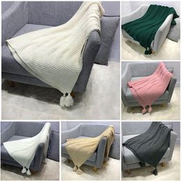 Nordic Style INS Sofa Cover Blanket Home Office Nap Blankets Tassel Knitted Ball Leisure Air Conditioner Small Blanket Two Size M134