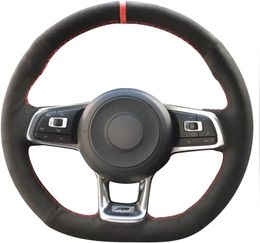 Black Genuine Leather Suede Steering Wheel Covers for 2015-2019 VW Jetta GLI Golf R Golf 7 MK7 Golf GTI Accessories