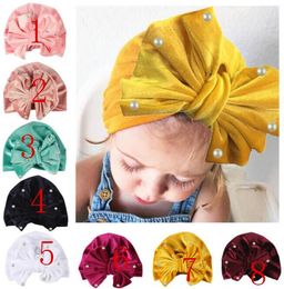 Baby Bow Pearl Hat Girls Boys Cap Bohemian Style Kids Hats Newborn 8 Colors Caps Photography Props Accessories