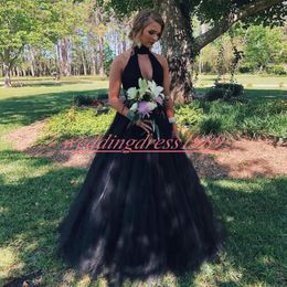 Sexy Black Keyhole Neck Prom Dresses 2020 Juniors Dubi A-Line African Plus Size Tulle African Gowns Formal Evening Party Ball Robe De Soiree