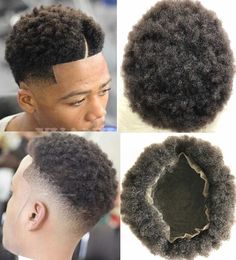 Mens Hairpiece 4mm Afro Curl Human Hair Full Lace Toupee #1b #1 in Stocks Brazilian Virgin Hair Replacement for Black Men Fast Express Delivery