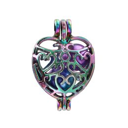 New Rainbow Colour filigree Heart Pearl Cage Bead Cage Pendant Oil Diffuser Lockets for Oyster Akoya Pearl Jewellery