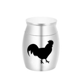 Chicken Engraved Pendant Cremation Memorial Urn Ashes Holder Aluminum Alloy Small Keepsake Urns for Human Pet Ashes 30x40mm