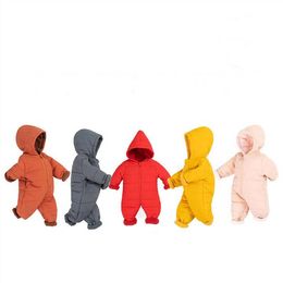 Baby Winter Jumpsuits Rompers Infant Down Cotton Clothes Kids Hooded Bodysuits Boys Designer Climb Clothes Newborn Boutique Clothes D7160