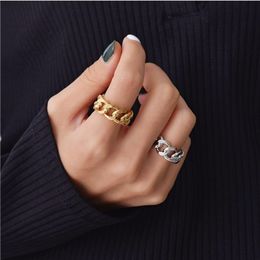 Peri'sBox Gold Silver Colour Chunky Chain Rings Link Twisted Geometric Rings for Women Vintage Open Rings Adjustable Trendy