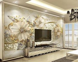 Custom 3D Wallpaper Mural Luxury Gold 3d Three-dimensional European Pattern Jewellery TV Background Wall HD Silk Wallpaper