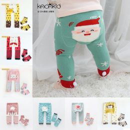 Infant Tights Sock Set Cartoon Stripe Baby Leggings Elastic Cotton Soft Toddler PP Pants + Sock Set