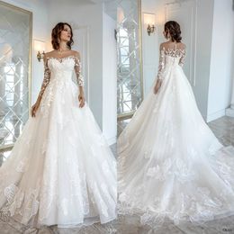 oleg baburow wedding dresses long sleeves lace appliques sheer neck sweep train bridal gowns plus size beach robe de marie