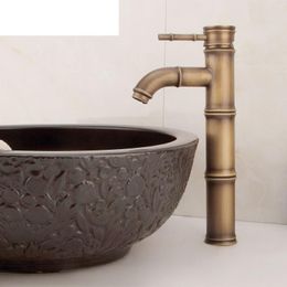 Brass European Antique All Copper Plus High Bamboo joint counter Basin Water Tap Faucet Bamboo Pin Cold And Hot Water Mixer Taps